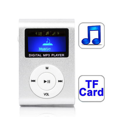 TF (Micro SD) Card Slot MP3 Player with LCD Screen, Metal Clip (Silver) - Click Image to Close